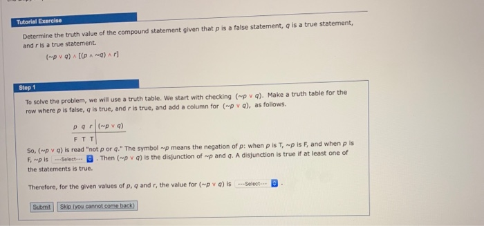 Solved Tutorial Exercise Determine the truth value of the | Chegg.com