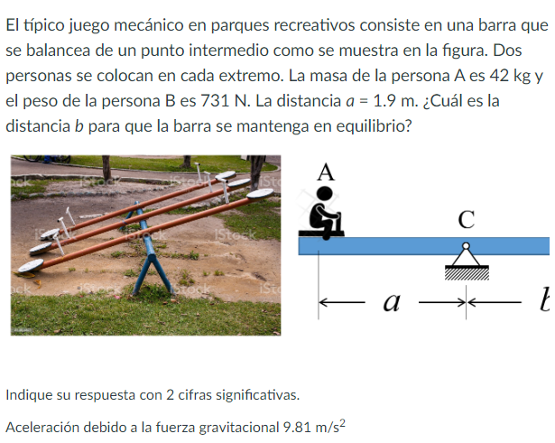 El típico juego mecánico en parques recreativos consiste en una barra que se balancea de un punto intermedio como se muestra