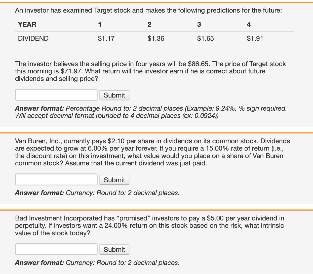 Solved An investor has examined Target stock and makes the | Chegg.com