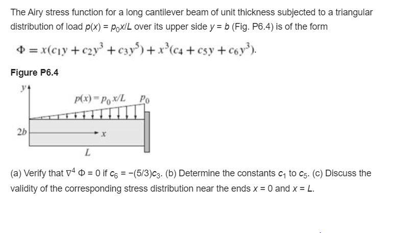 Solved The Airy Stress Function For A Long Cantilever Beam | Chegg.com