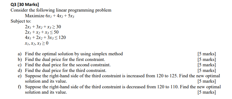 Solved Q3 (30 Marks] Consider the following linear | Chegg.com