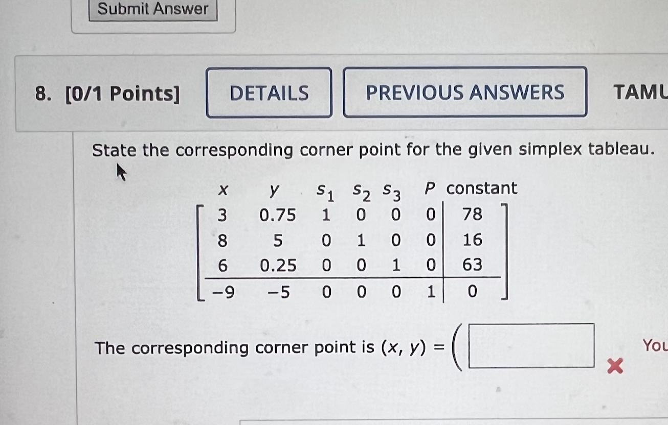 Solved [0/1 Points] State the corresponding corner point for