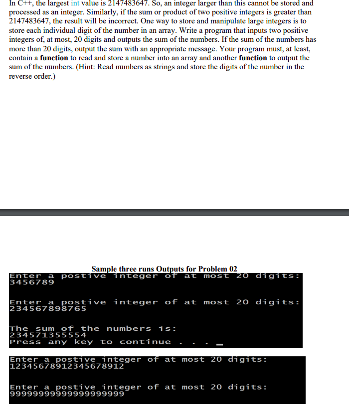 Solved In C The Largest Int Value Is 2147483647 So An Chegg solved-in-c-the-largest-int-value-is-2147483647-so-an-chegg