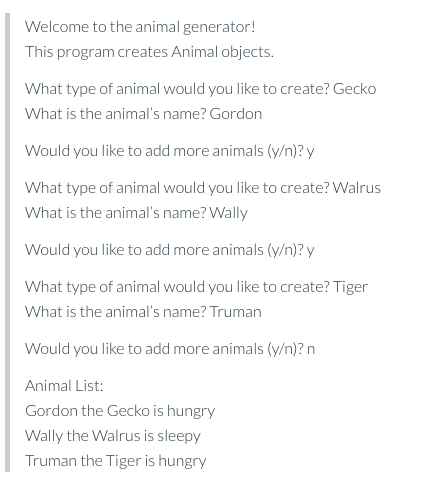Description: Create a class in Python 3 named Animal 