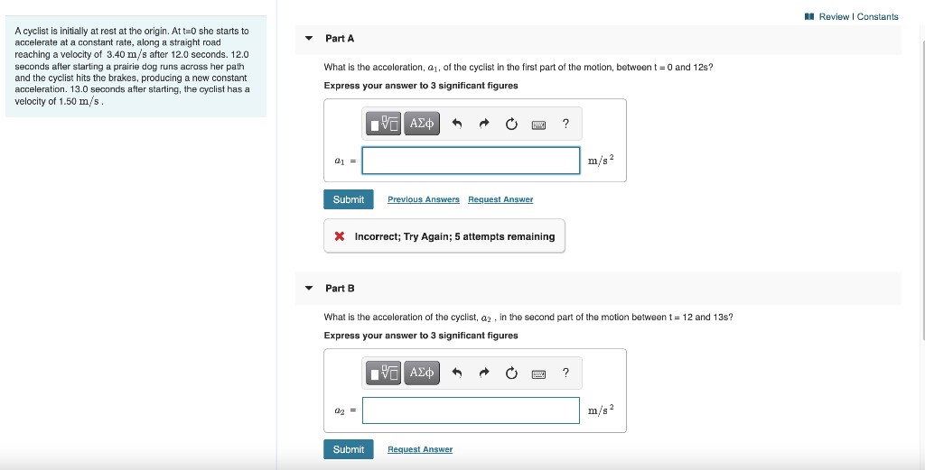 Solved A Review Constants Part A A cyclist is initially at | Chegg.com