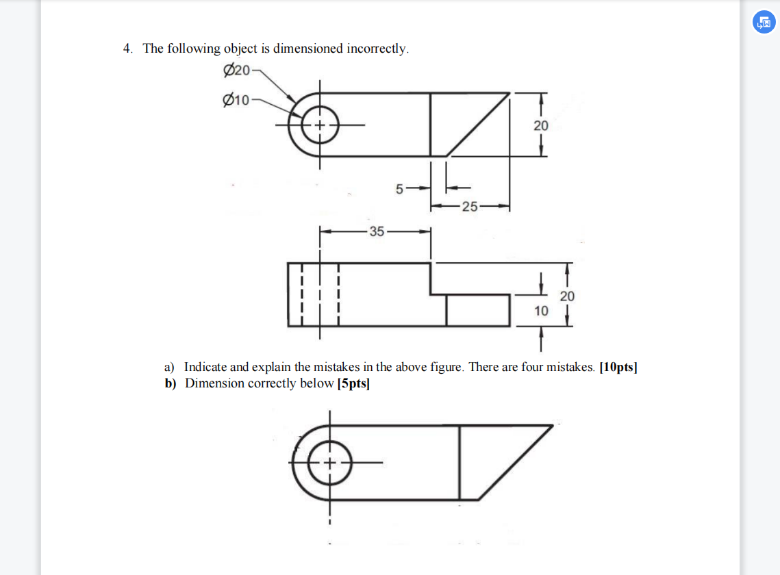 Solved L. LW 4. The following object is dimensioned | Chegg.com