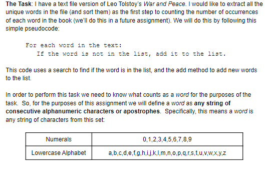 Solved The Task: I have a text file version of Leo Tolstoy's | Chegg.com