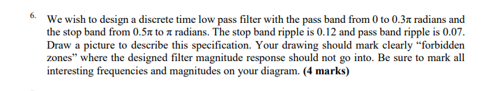 Solved We wish to design a discrete time low pass filter | Chegg.com