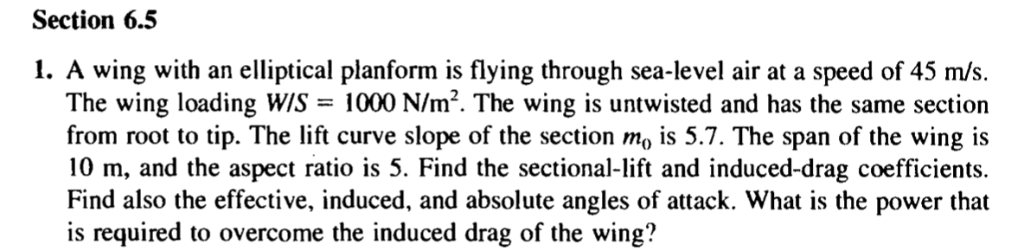 Solved Section 6.5 1. A wing with an elliptical planform is | Chegg.com