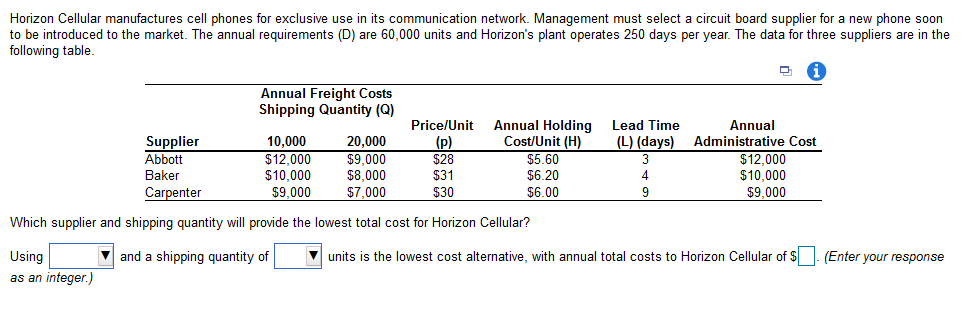 Solved Horizon Cellular manufactures cell phones for | Chegg.com