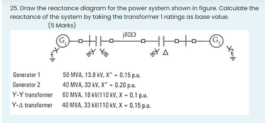 Solved 25. Draw the reactance diagram for the power system | Chegg.com