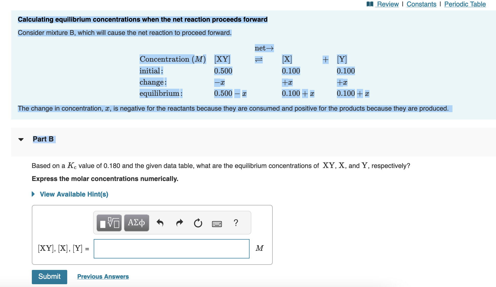 Solved To Determine Equilibrium Concentrations From Initial | Chegg.com