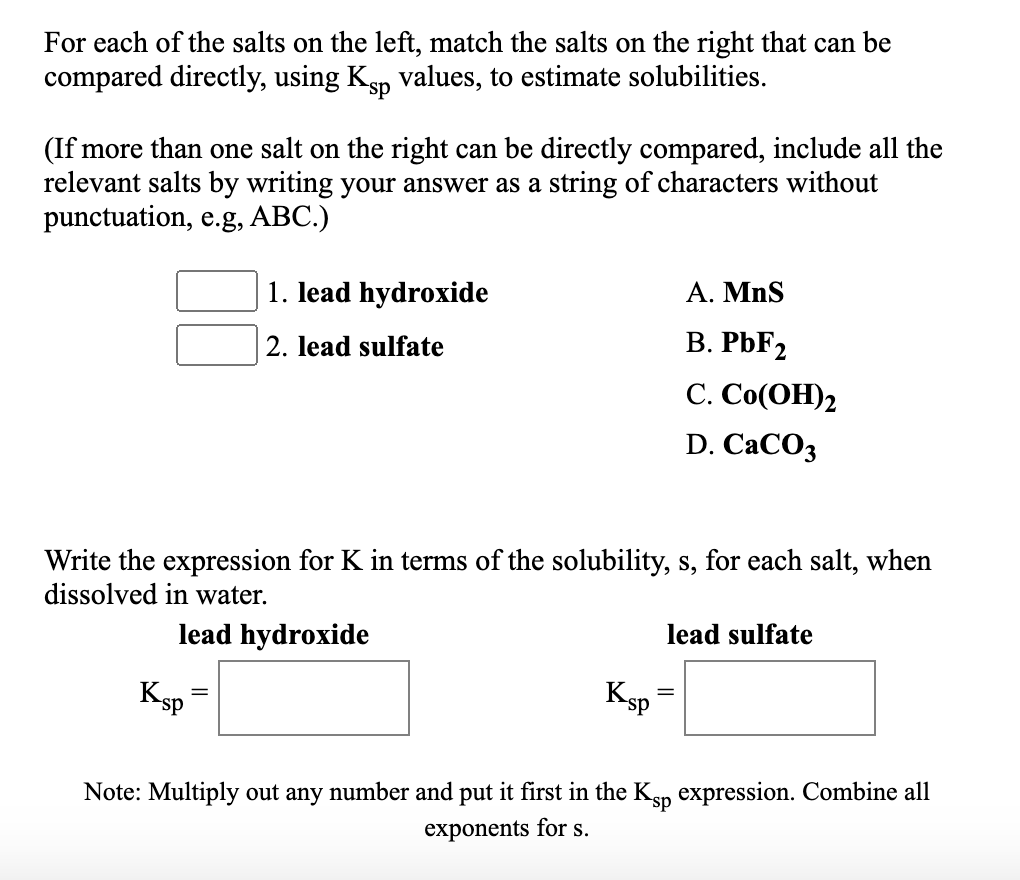 Solved For each of the salts on the left, match the salts on | Chegg.com