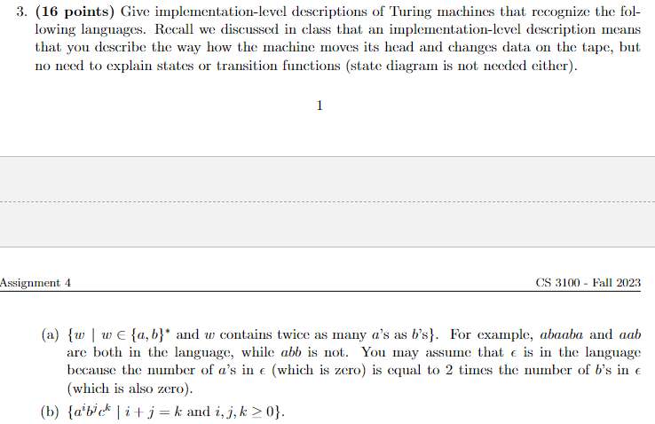 Solved (16 ﻿points) ﻿Give Implementation-level Descriptions | Chegg.com