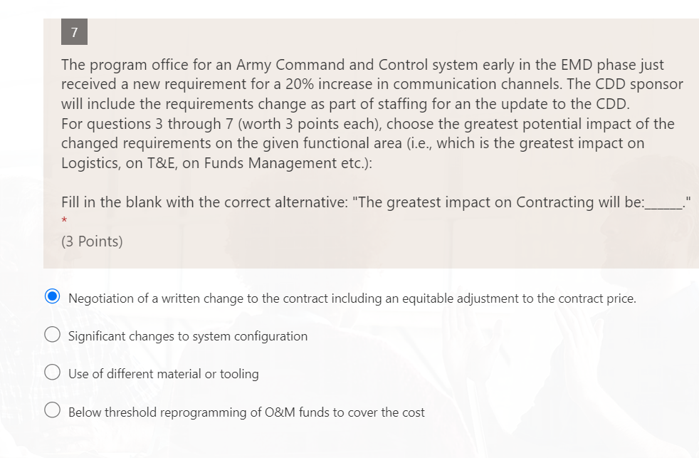 Solved 7 The program office for an Army Command and Control | Chegg.com