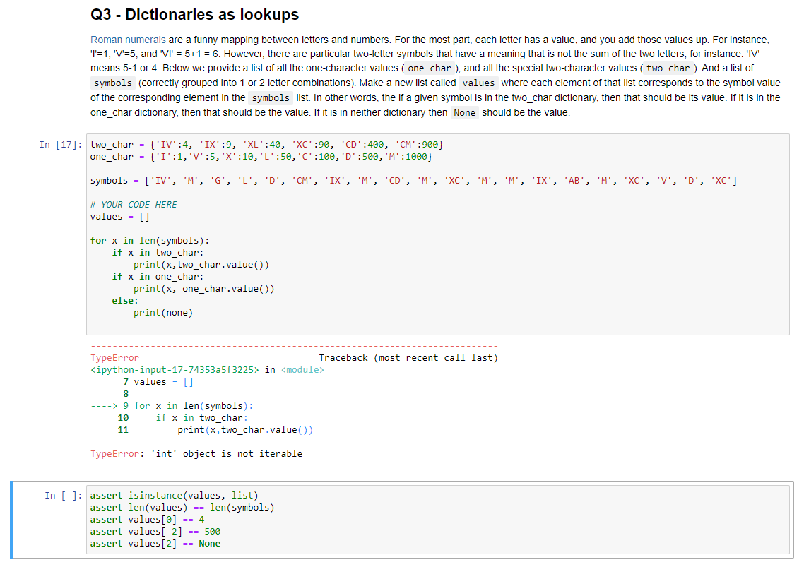 Solved Q3 - Dictionaries as lookups Roman numerals are a | Chegg.com