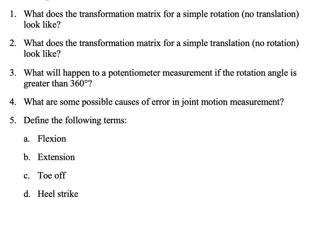 Solved 1. What does the transformation matrix for a simple | Chegg.com