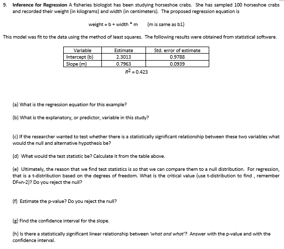 a fisheries research report gives the following regression