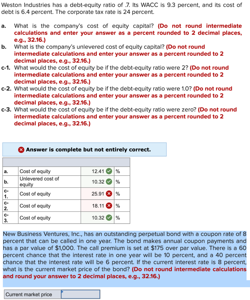 Solved Weston Industries has a debtequity ratio of 7. Its