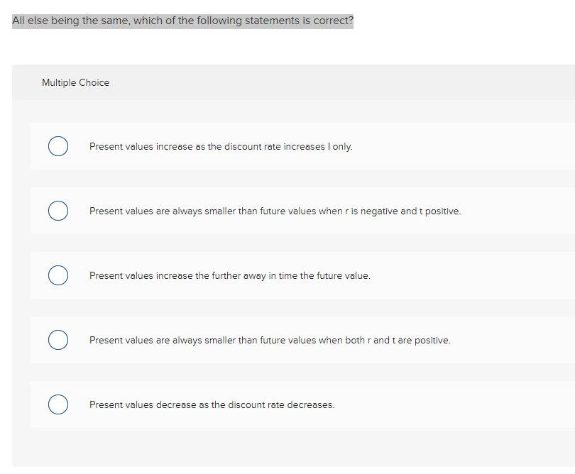 Solved All else being the same, which of the following | Chegg.com