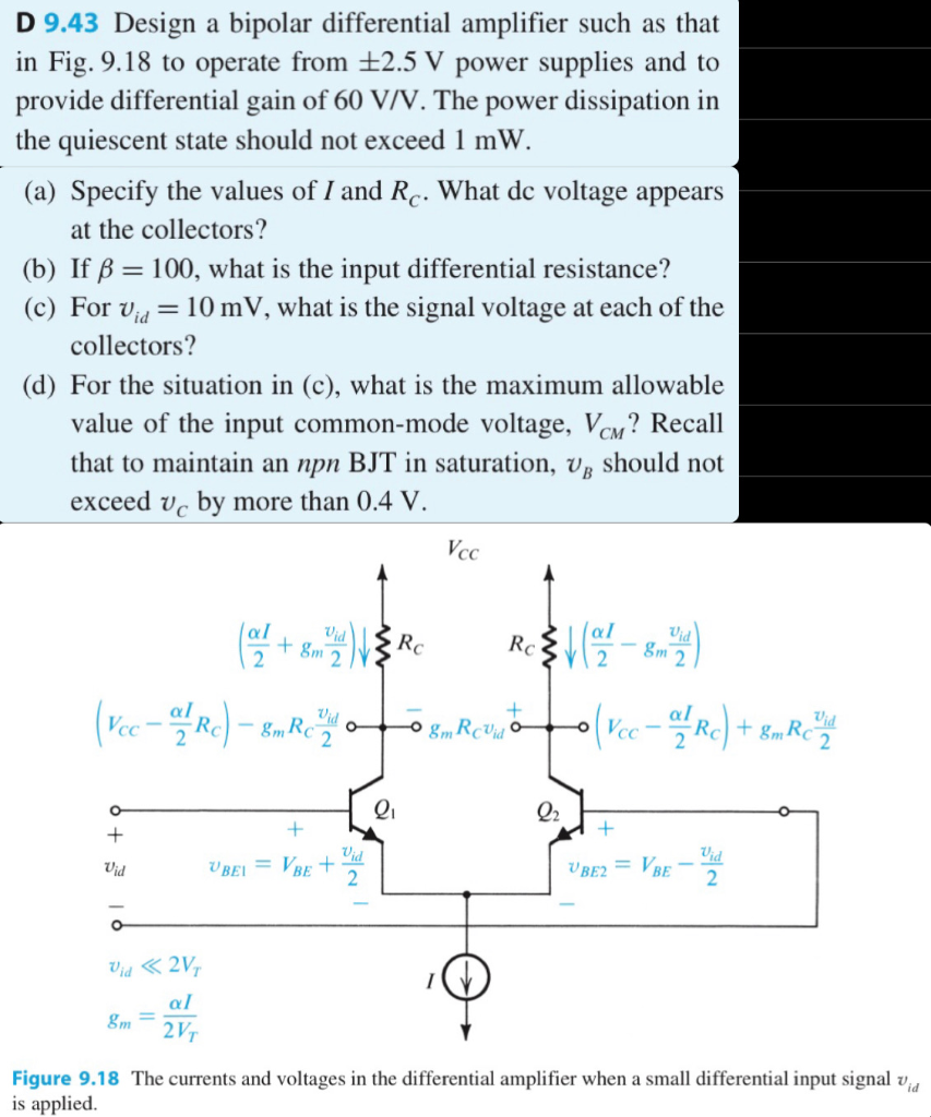 Solved D 9.43 Design a bipolar differential amplifier such | Chegg.com