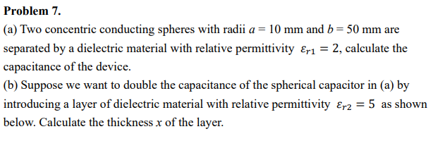 Solved Problem 7. (a) Two concentric conducting spheres with | Chegg.com