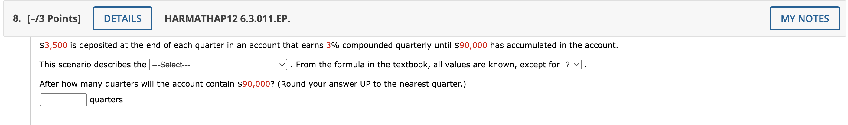 Solved $3,500 is deposited at the end of each quarter in an | Chegg.com