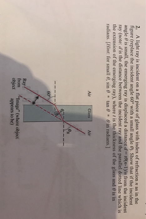 Solved 2. A light ray is incident on a flat piece of glass | Chegg.com