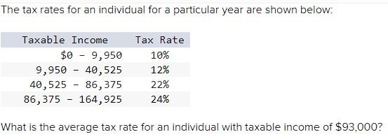 Solved The tax rates for an individual for a particular year | Chegg.com