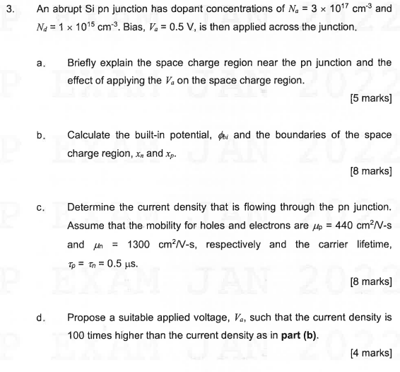 Solved An abrupt Si pn junction has dopant concentrations of | Chegg.com