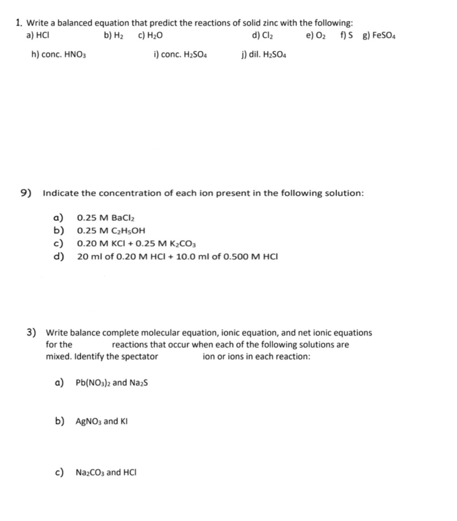 Solved 1. Write a balanced equation that predict the | Chegg.com