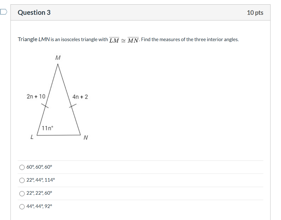 Solved Triangle Lmn Is An Isosceles Triangle With Lm Mn