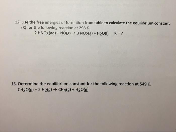 Solved 12. Use the free energies of formation from table to | Chegg.com