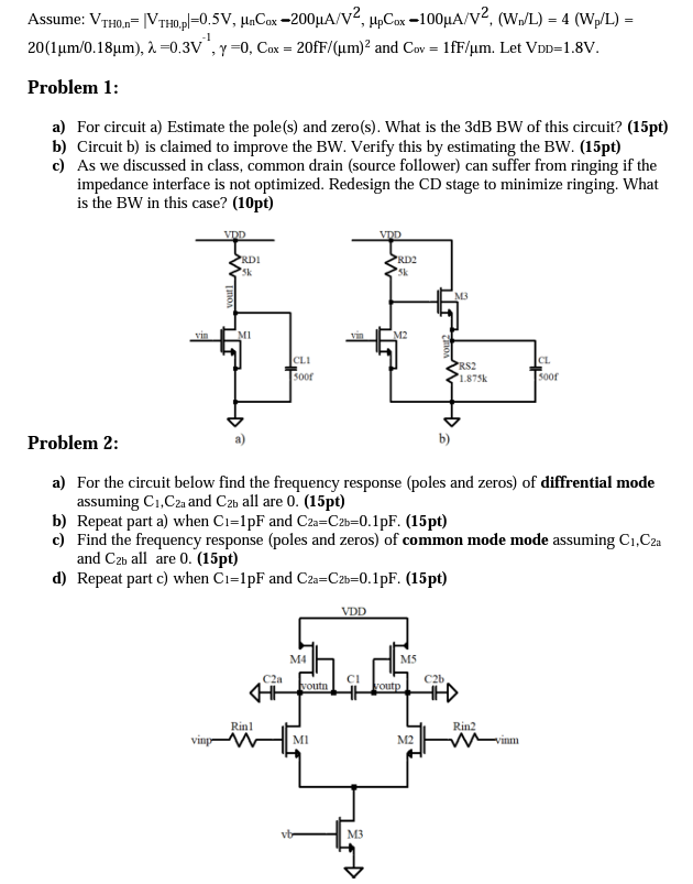 Solved Assume: VTH0,n=∣VTHO,p∣=0.5 | Chegg.com