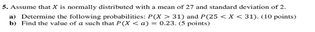Solved 5. Assume that X is normally distributed with a mean | Chegg.com