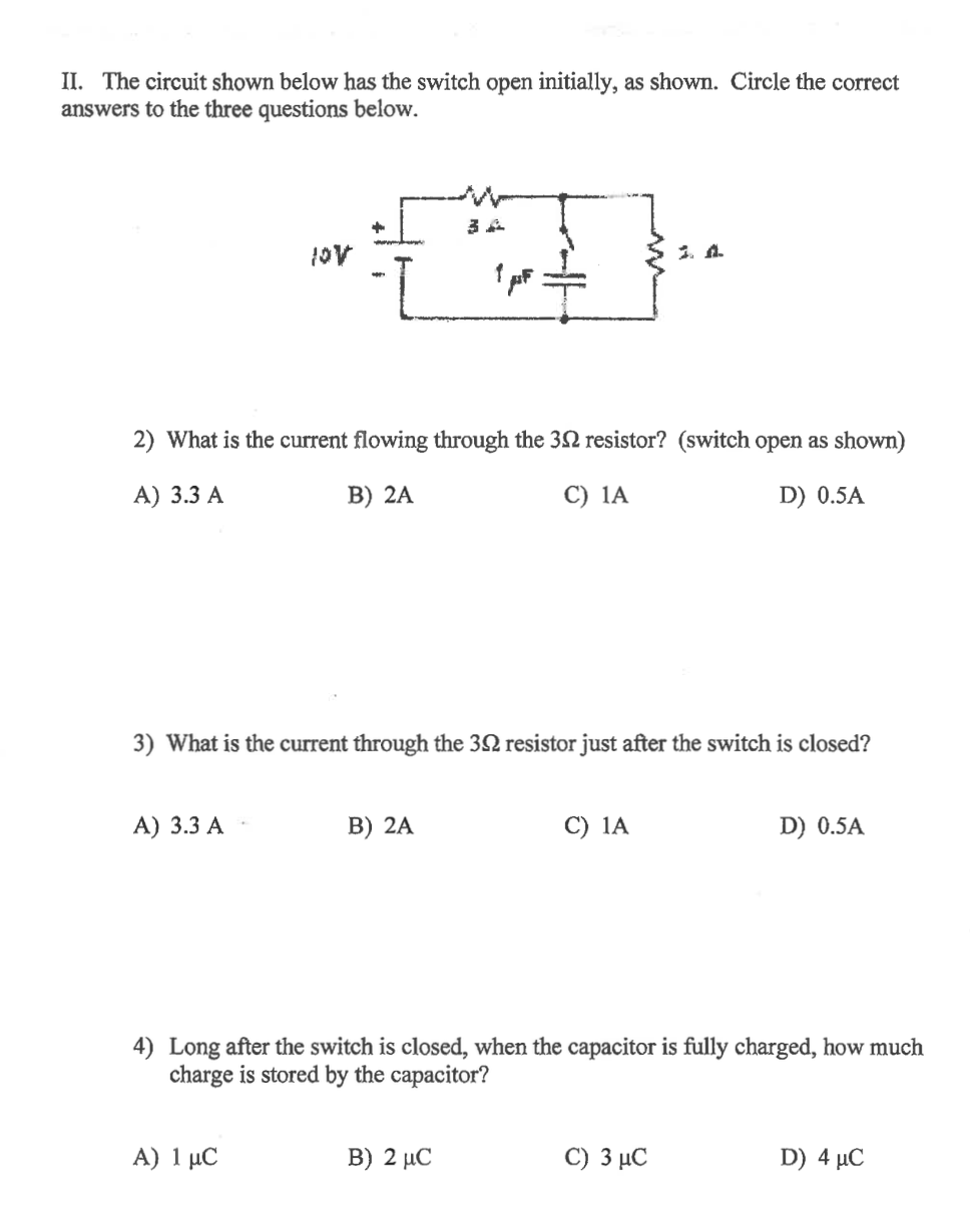Solved II. The circuit shown below has the switch open | Chegg.com