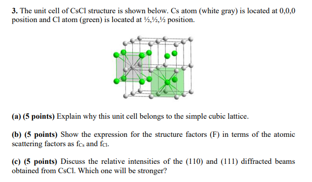 Solved 3. The unit cell of CsCl structure is shown below. Cs | Chegg.com