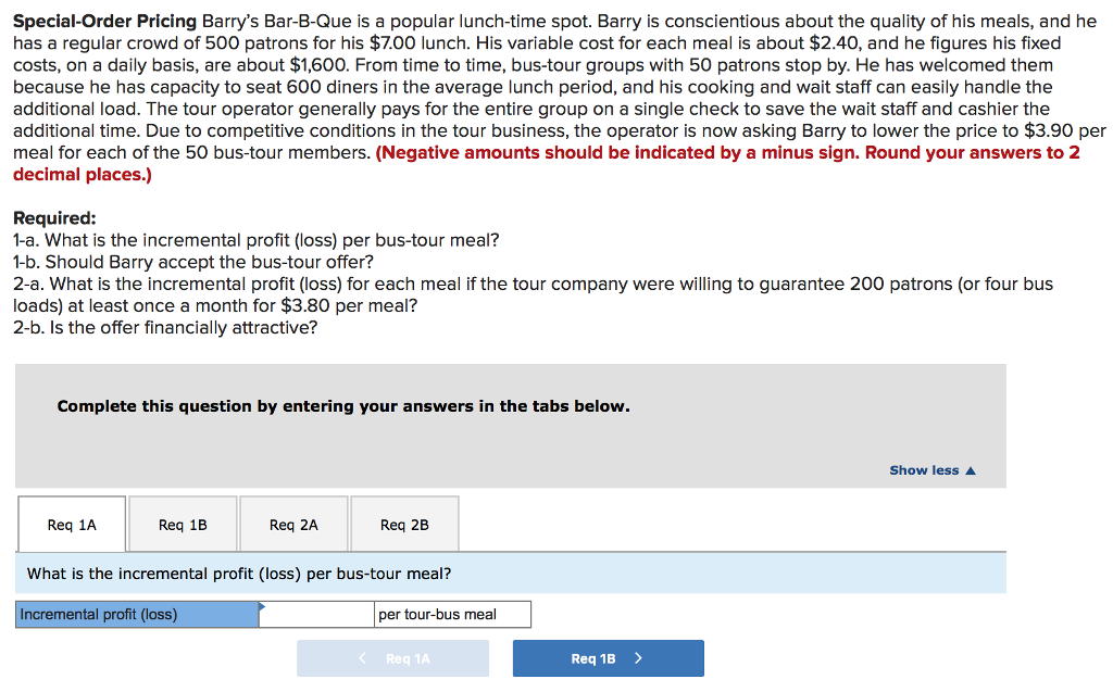 Solved SpecialOrder Pricing Barry's BarBQue is a popular