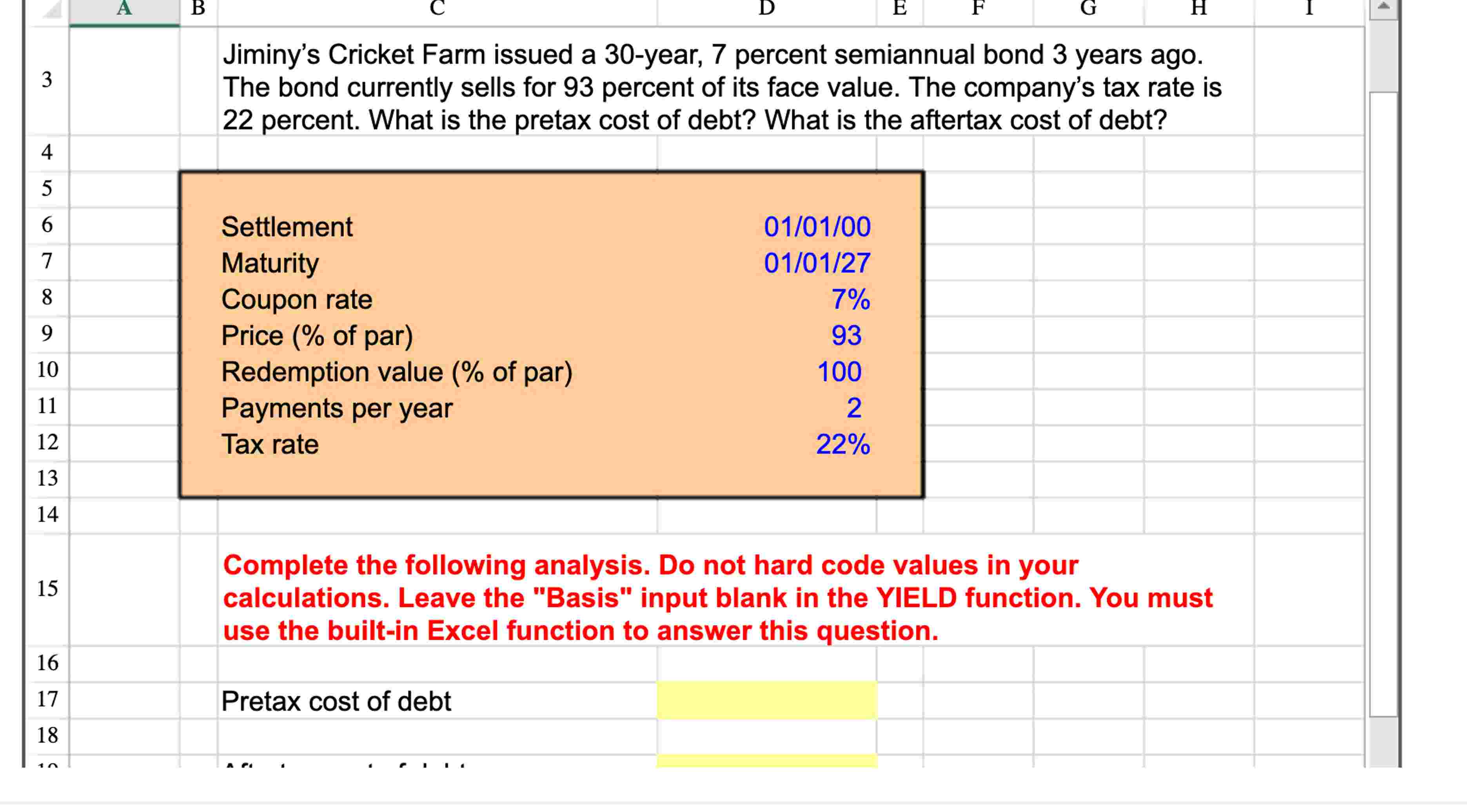 after tax cost of debt excel formula