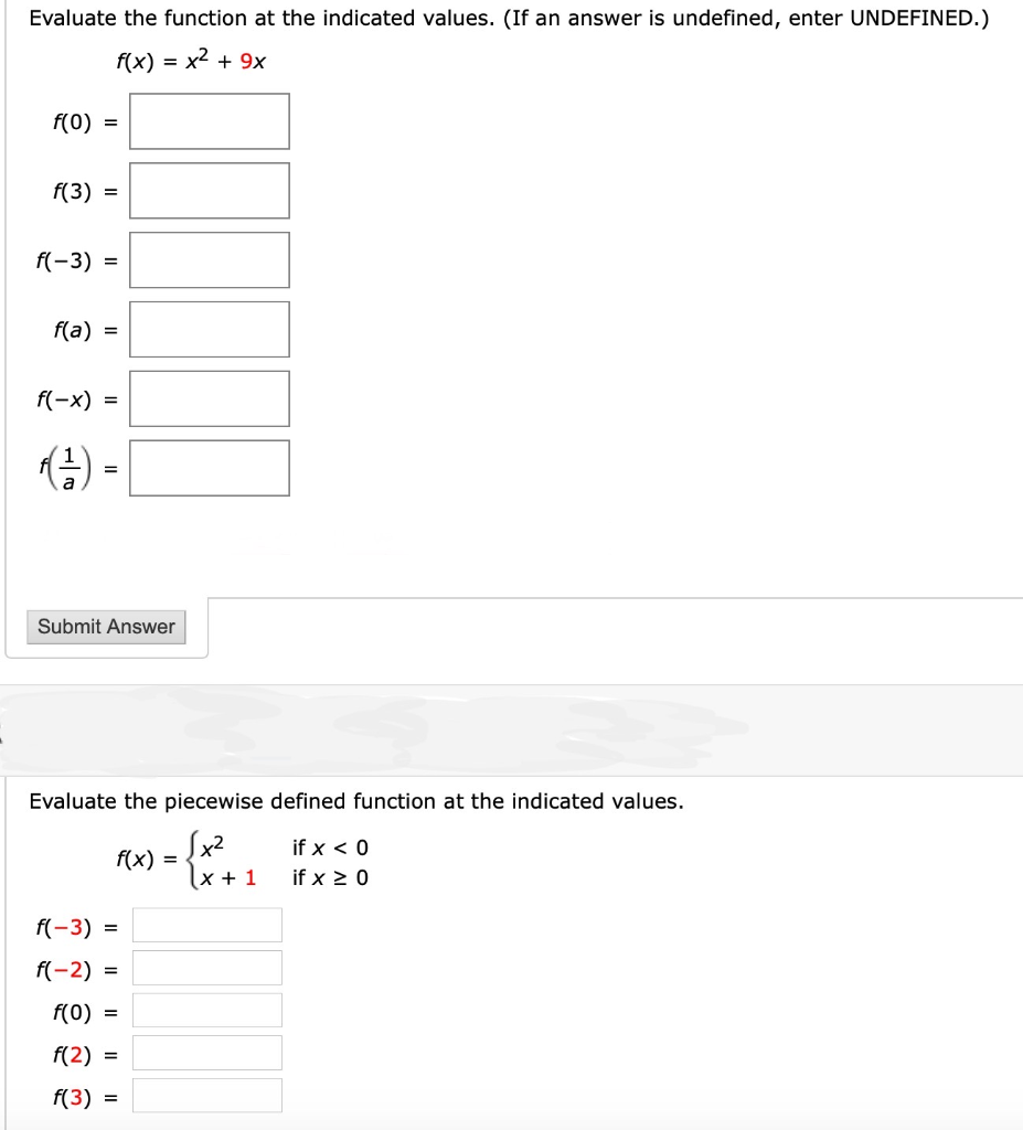 Solved Evaluate the function at the indicated values. (If an | Chegg.com