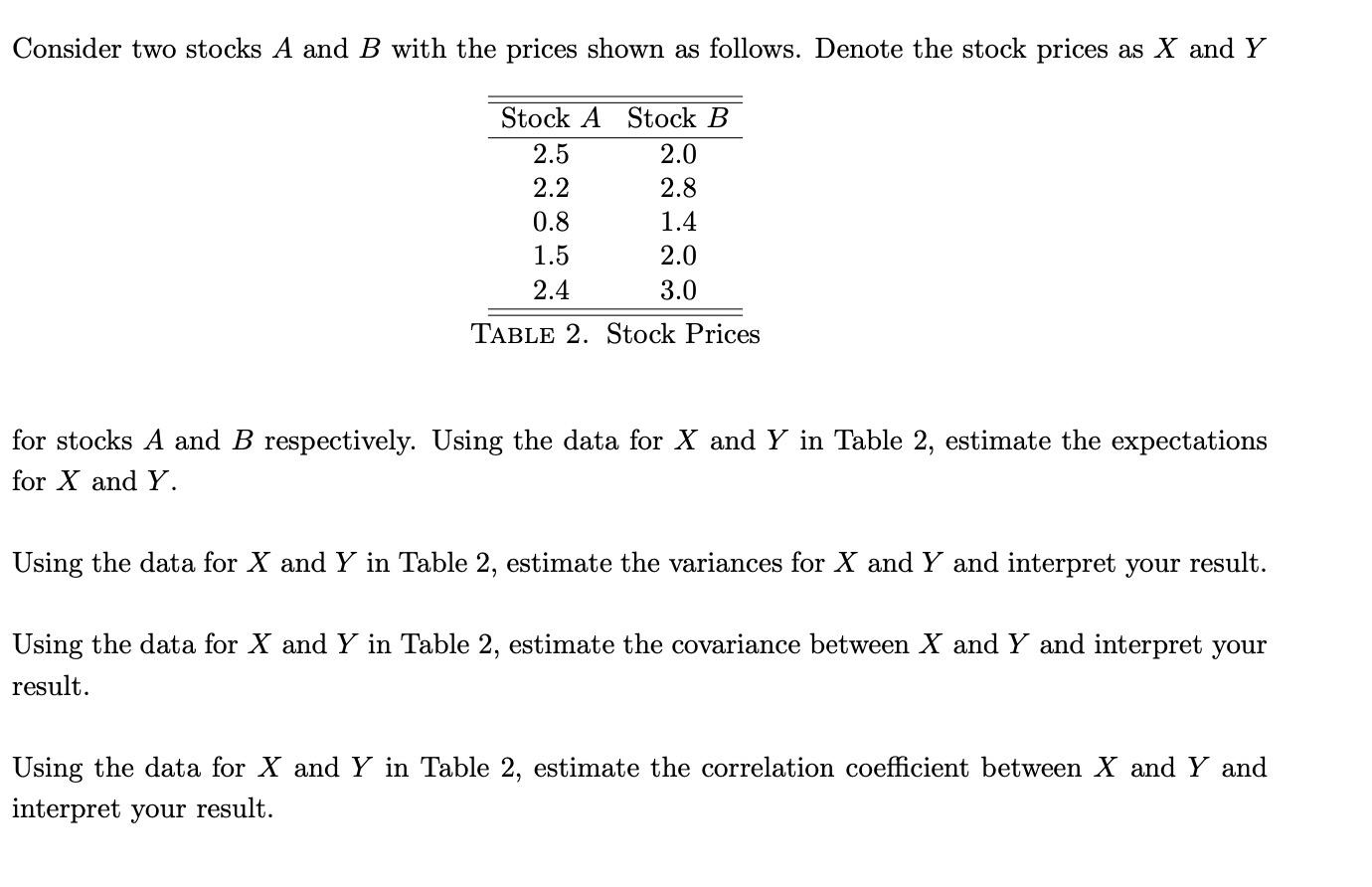 Solved Consider Two Stocks A And B With The Prices Shown As | Chegg.com