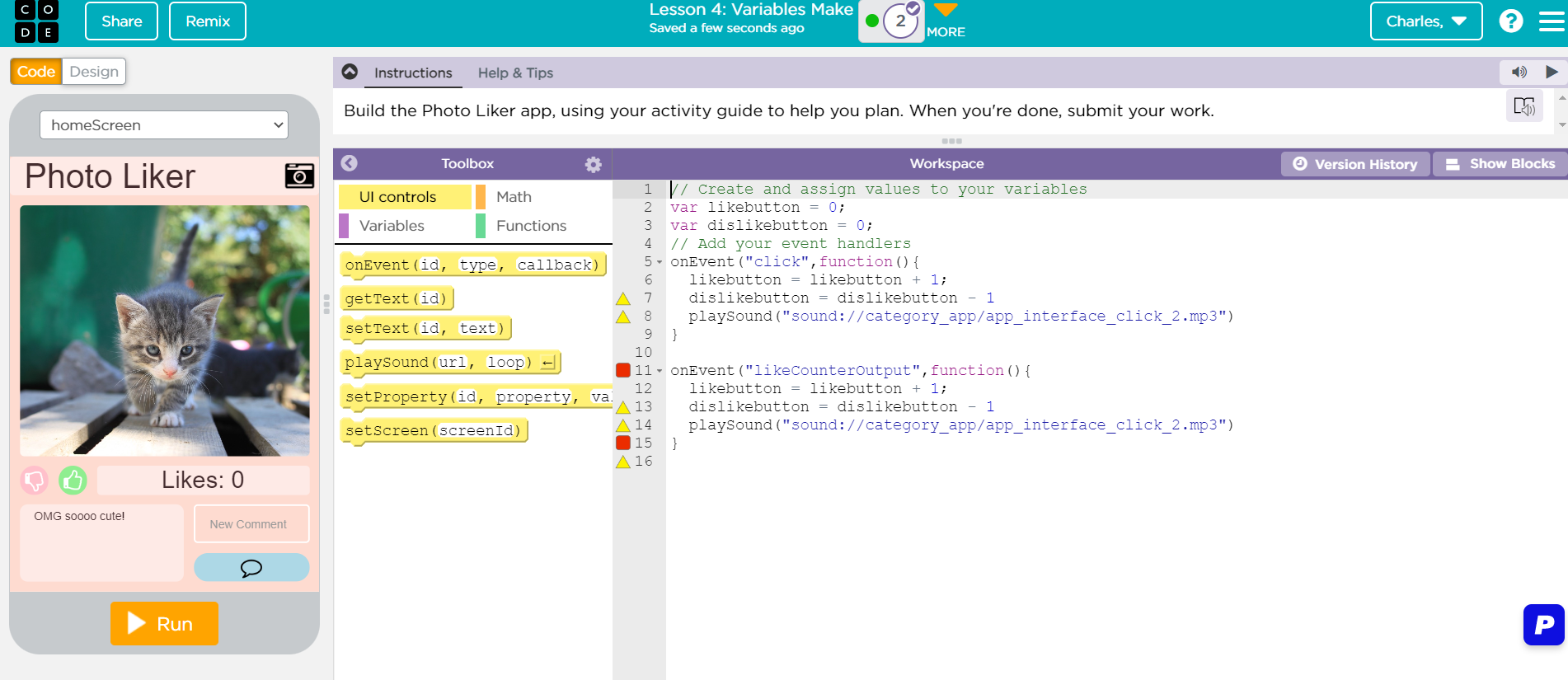 Solved uild the Photo Liker app, using your activity guide
