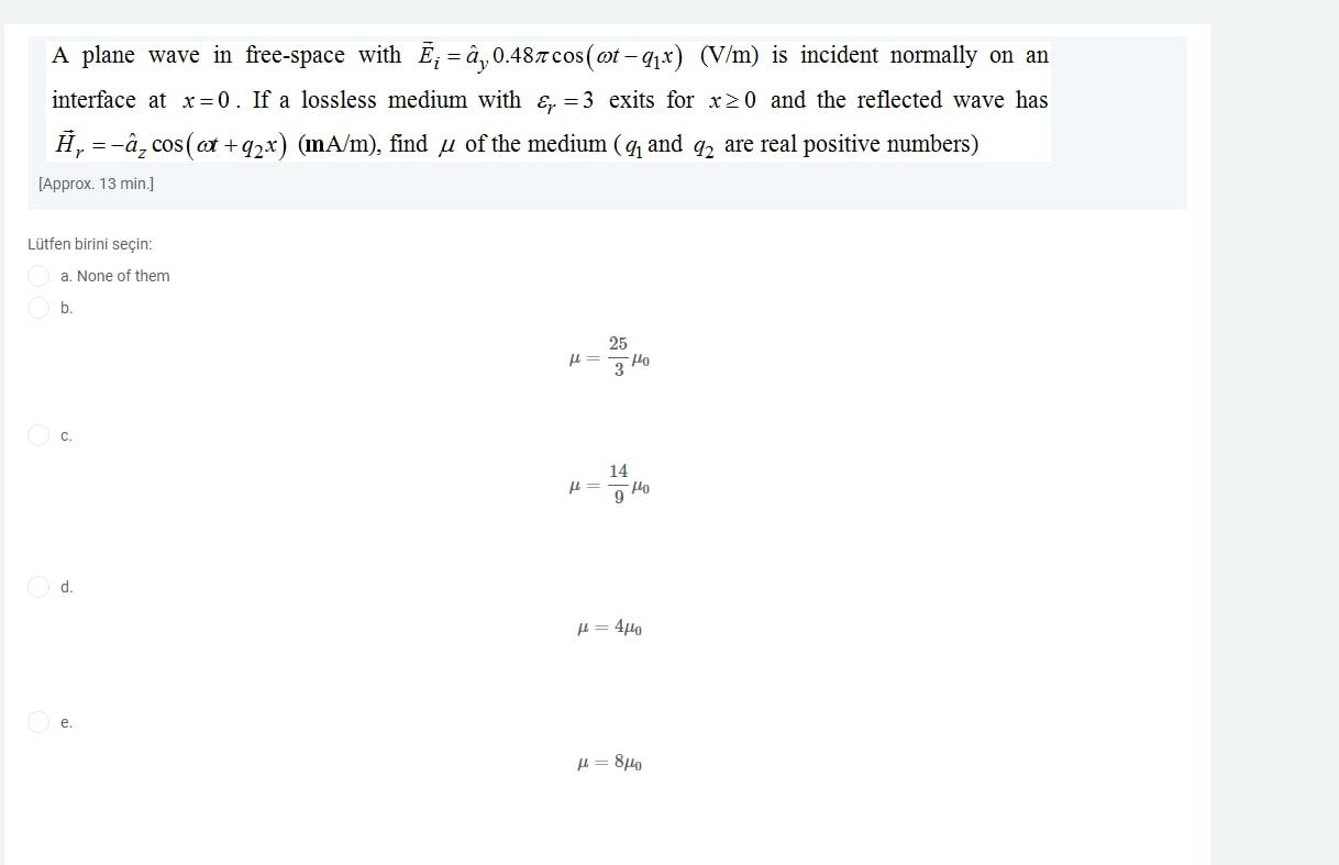 Solved A Plane Wave In Free Space With E A 0 487 Cos Chegg Com