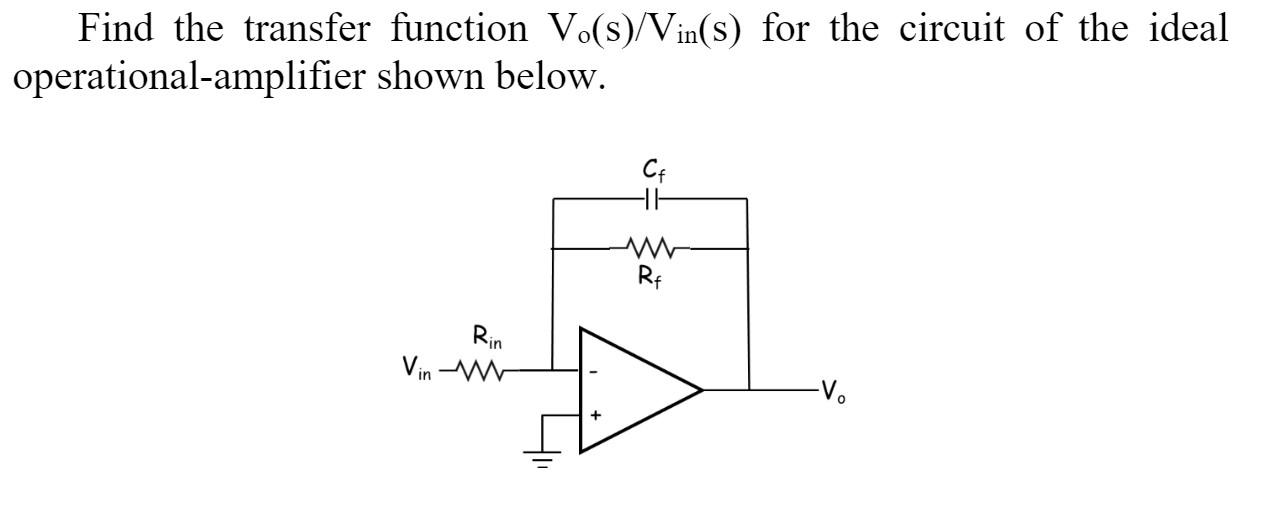 Solved Find the transfer function Vo(s)/Vin(s) for the | Chegg.com