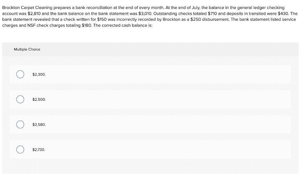 Solved Brockton Carpet Cleaning prepares a bank