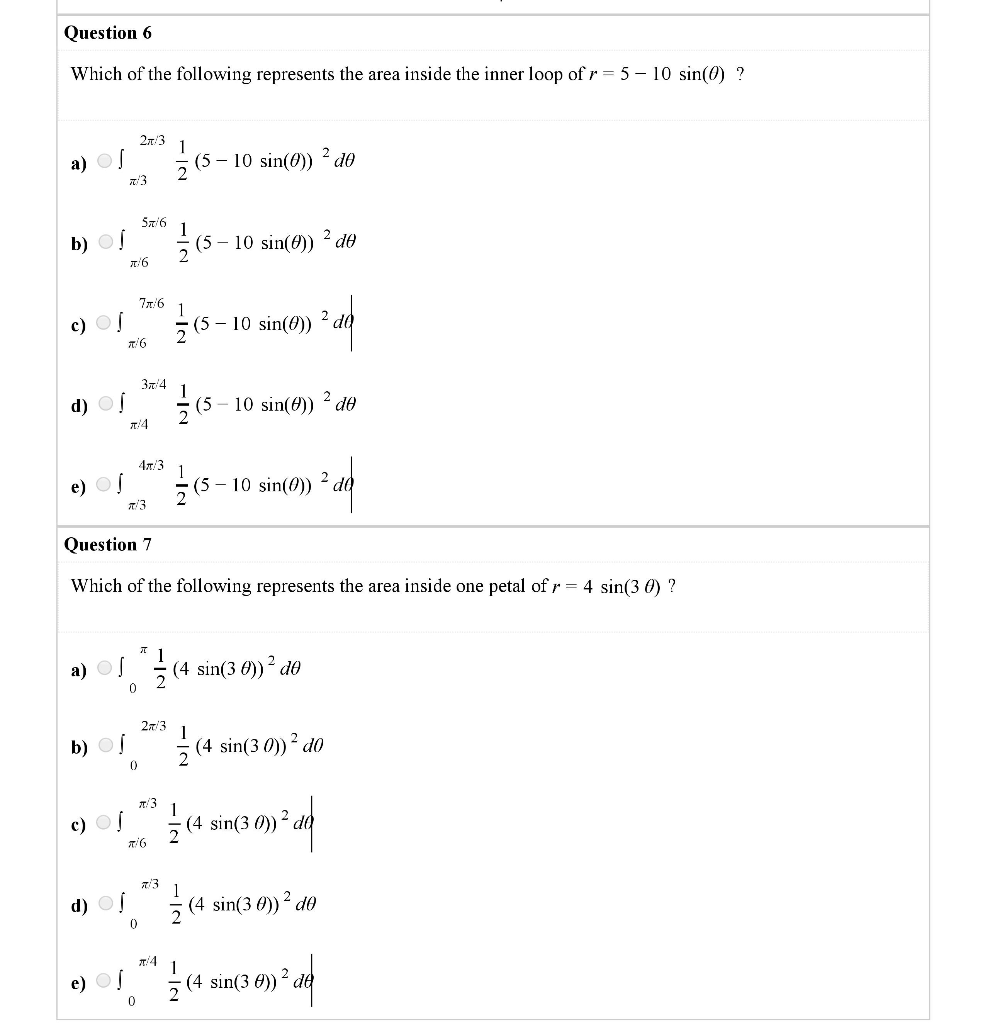 Solved Question 6 Which of the following represents the area | Chegg.com