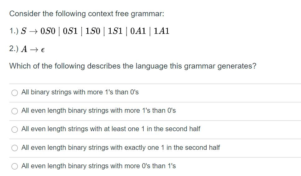 Solved Consider the following context free grammar: 1.) S → | Chegg.com