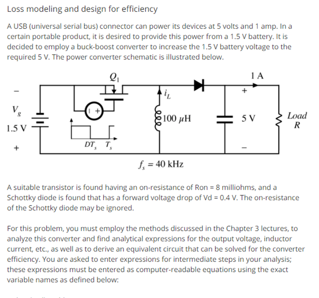 Solved Loss modeling and design for efficiency A USB