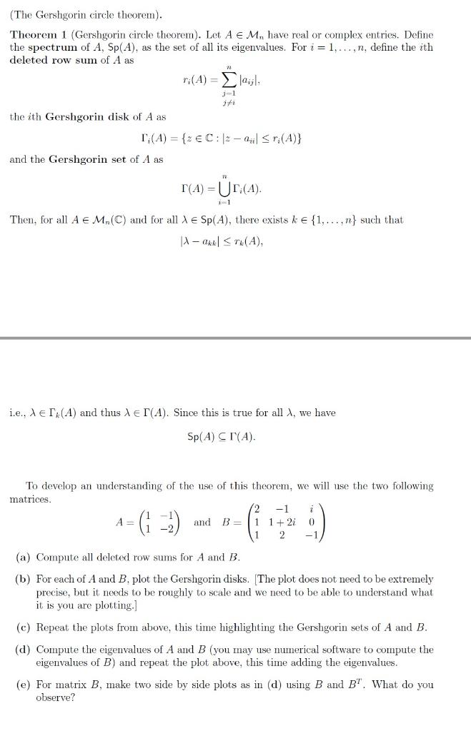 Solved (The Gershgorin circle theorem). Theorem 1 | Chegg.com