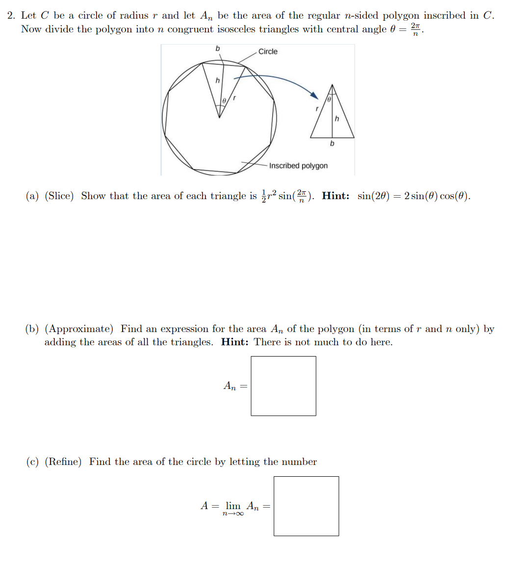 Solved Let C be a circle of radius r and let An be the area | Chegg.com
